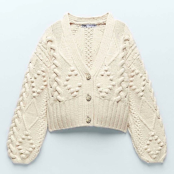 Zara Sweaters Zara Cable Knit Cardigan W Pearl Bejeweled Buttons